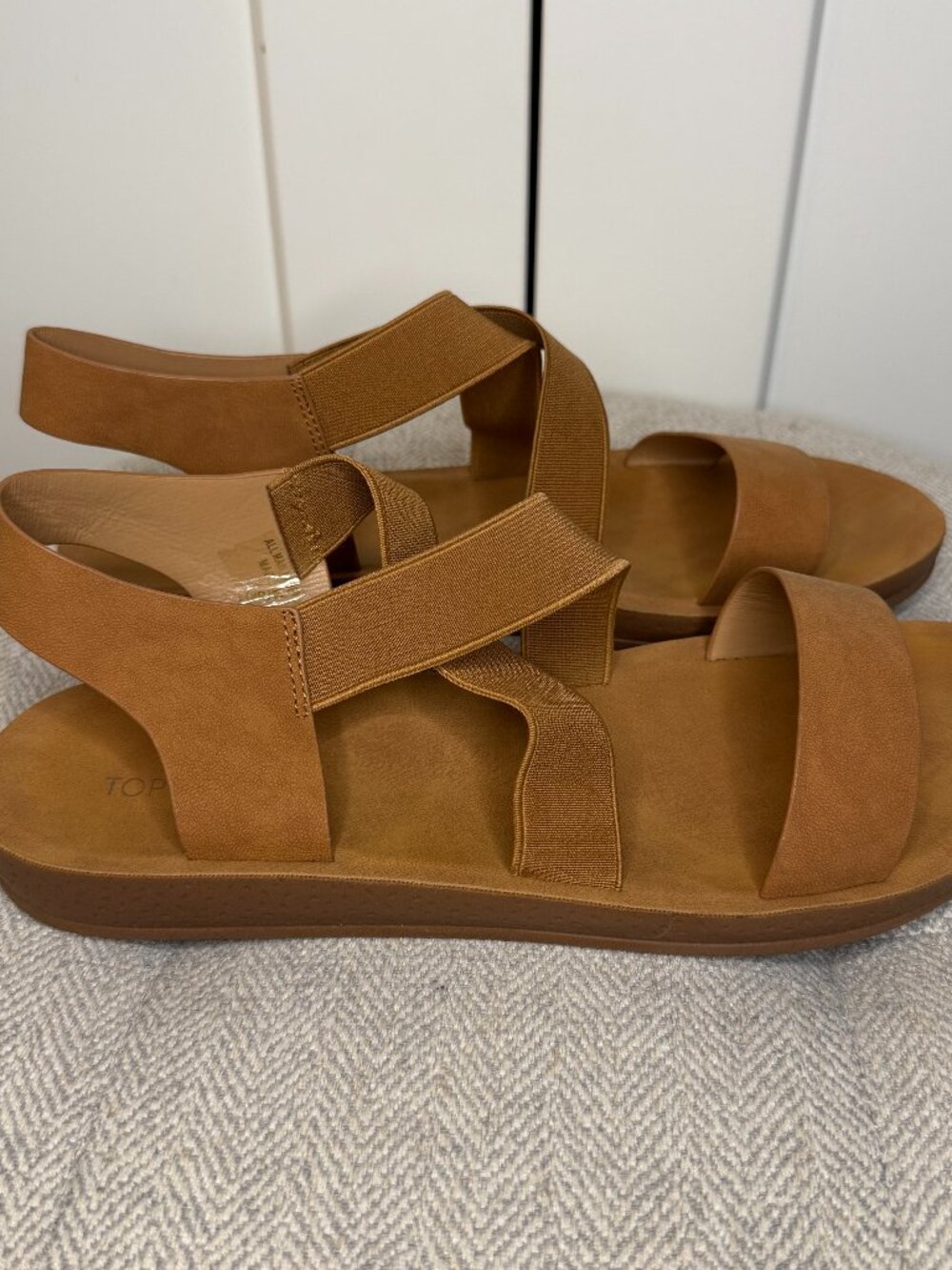Top Moda Women's Rowen Tan Strappy Flat Ankle Sandals Size 9 Basic Comfort